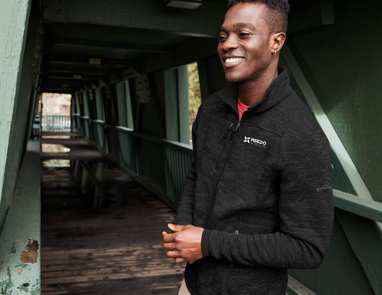 Custom embroidered fleece jacket with company logo on the left chest