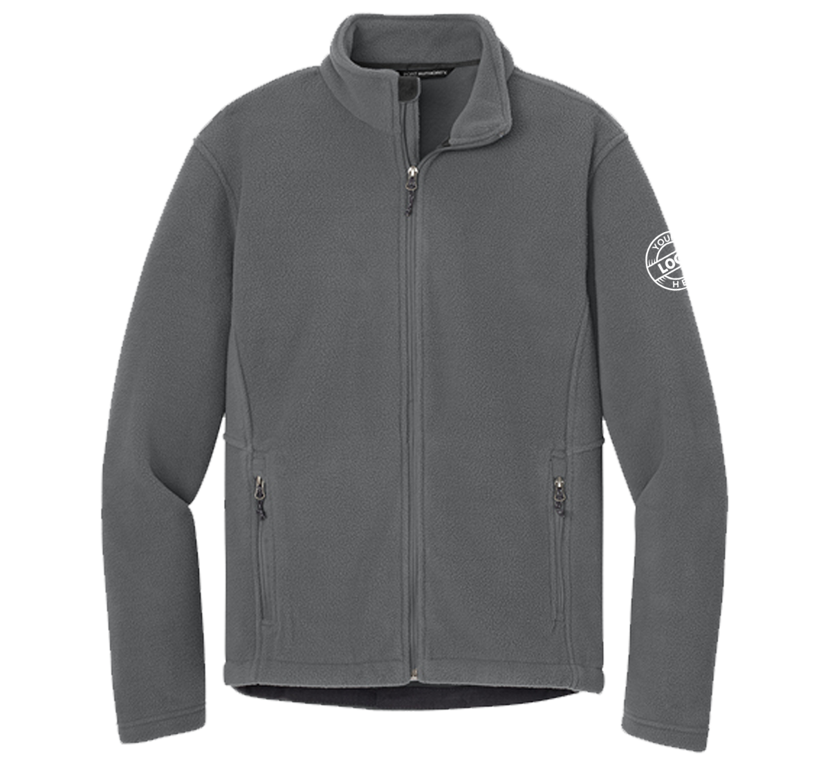 Fleece jacket with embroidered logo on the left sleeve