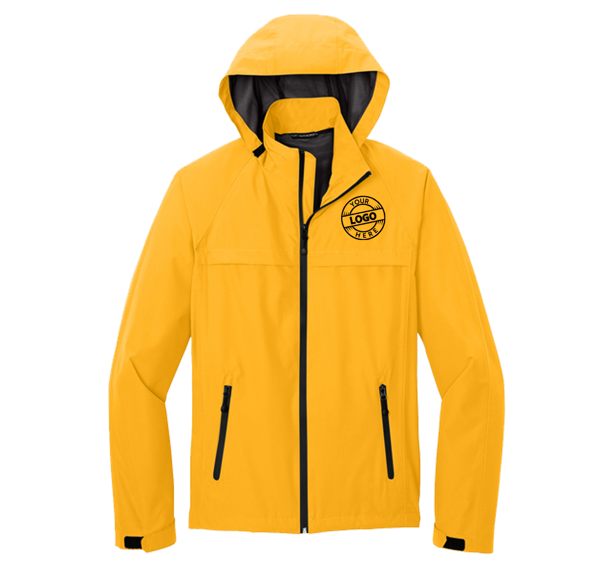 Waterproof jacket with embroidered logo on the left chest