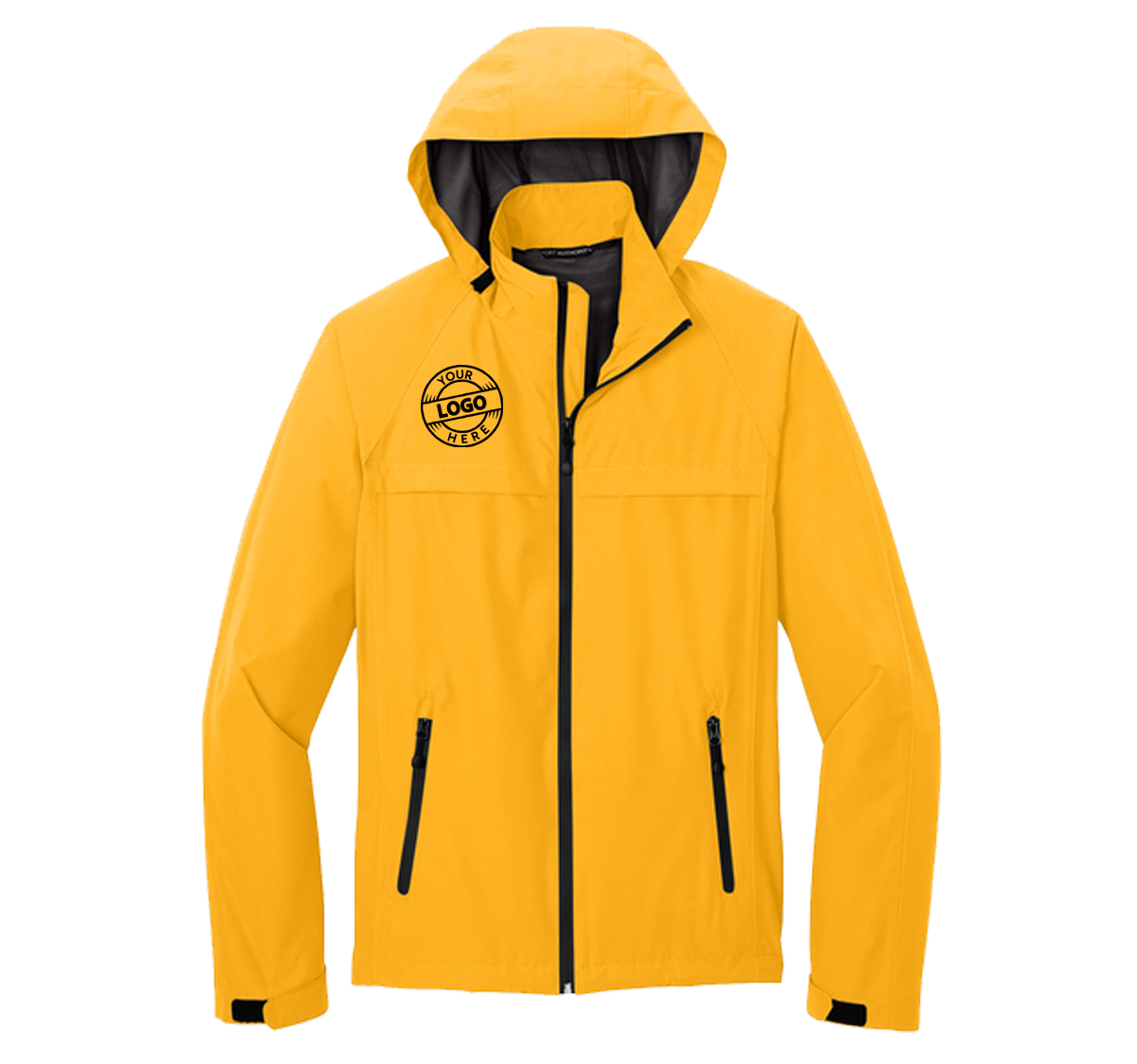Waterproof jacket with embroidered logo on the right chest