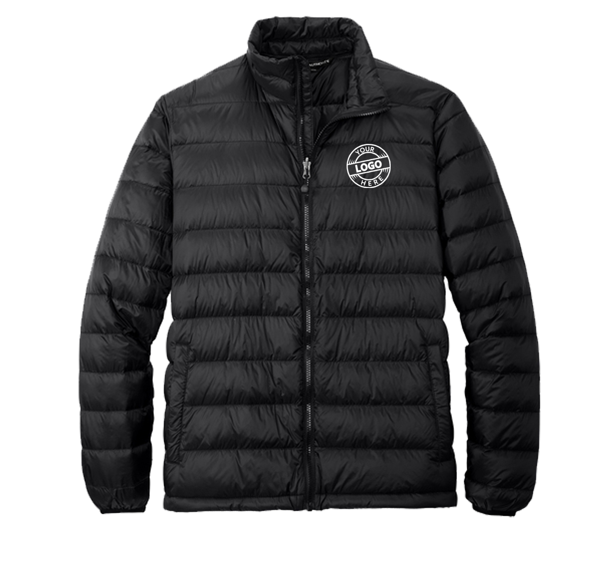 Down jacket with embroidered logo on the left chest
