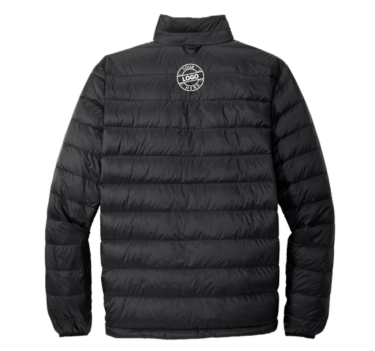 Down jacket with embroidered logo on the upper back