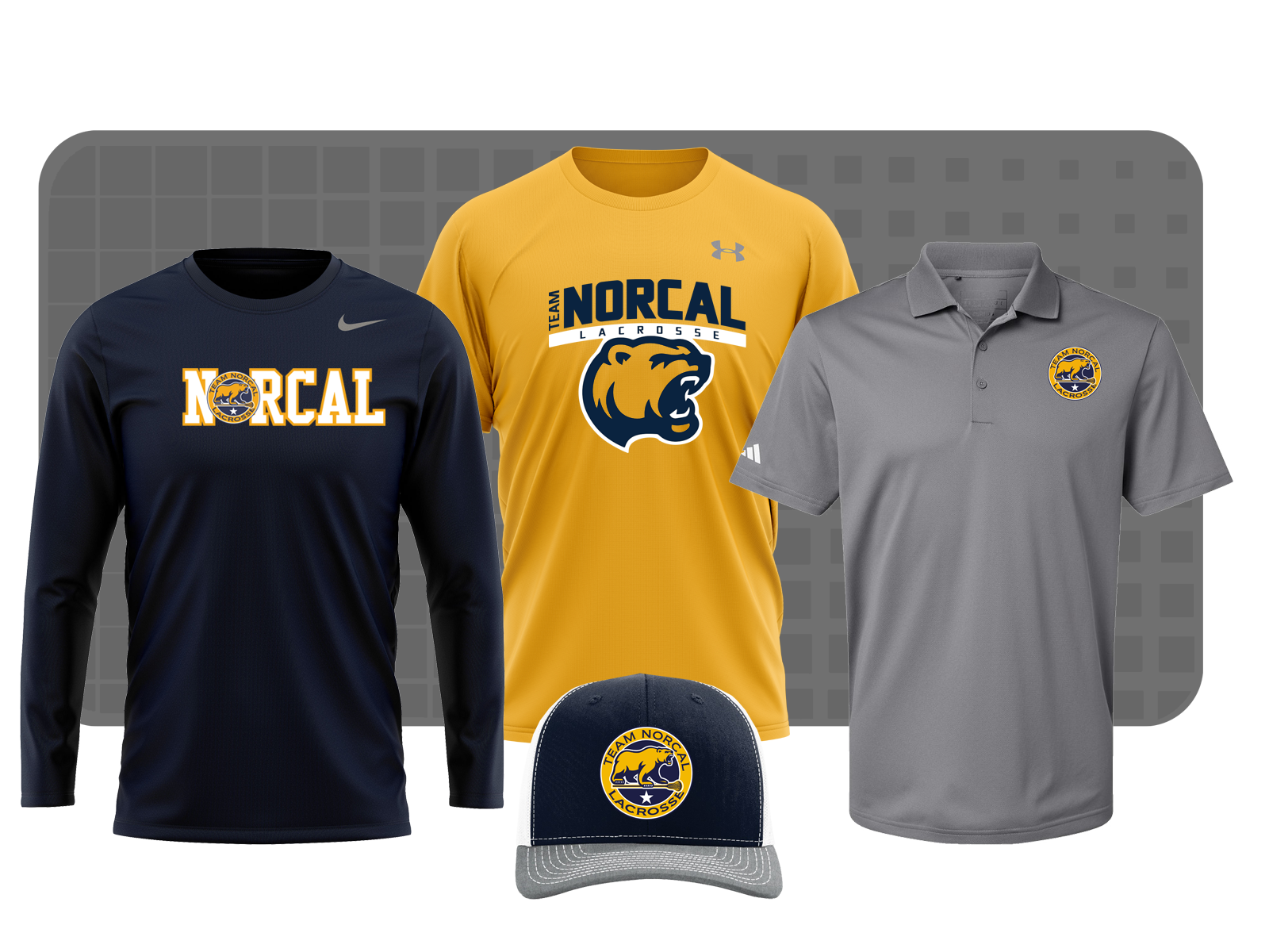 Custom athletic team apparel showcasing authorized branding from premium sports labels including Nike and Under Armour.