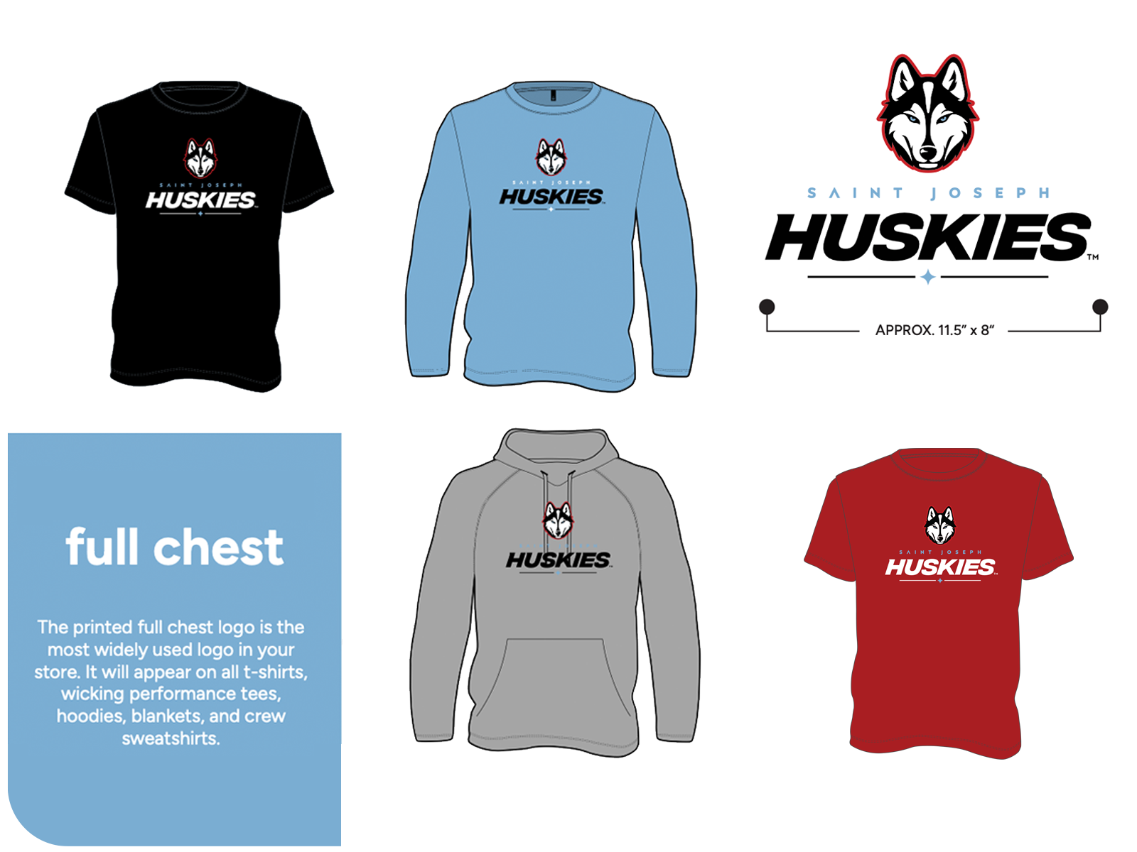 Custom spiritwear store branding showing team logo applied to apparel in school colors with zero design costs