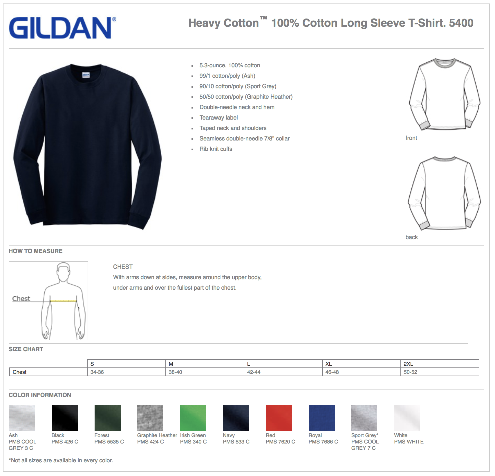 Gildan 5400 Size Chart