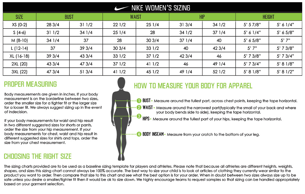Nike Size Chart For Shorts
