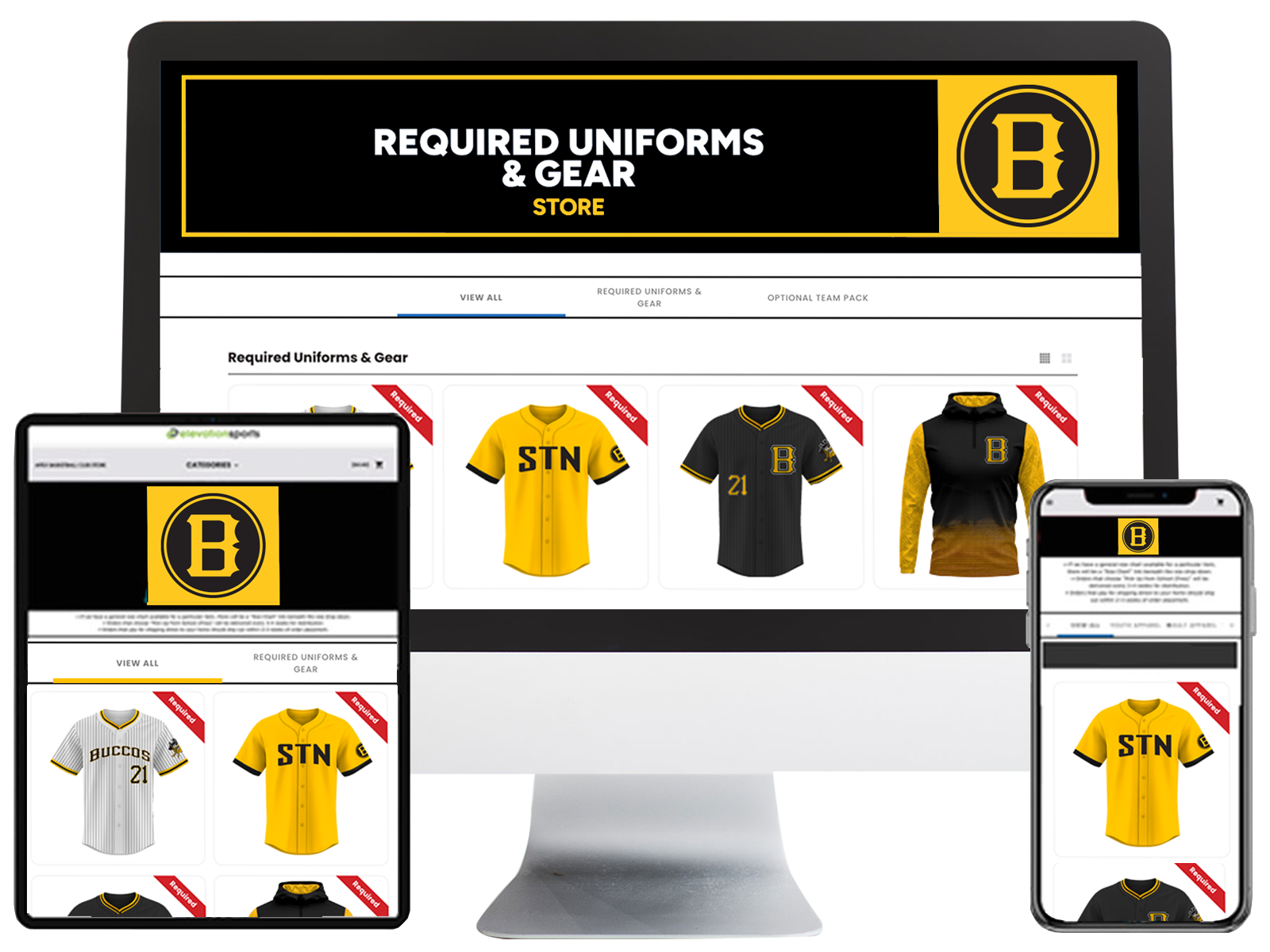 Online uniform collection store setup process for team sports apparel ordering